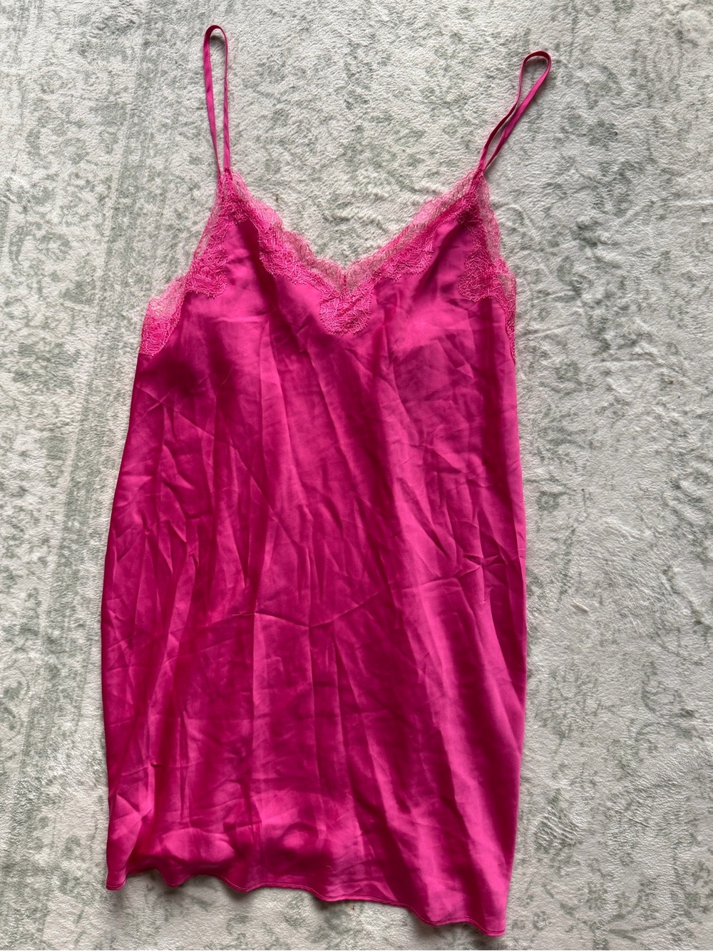 Victoria's Secret Fuchsia Lace-Trim Satin Slip
